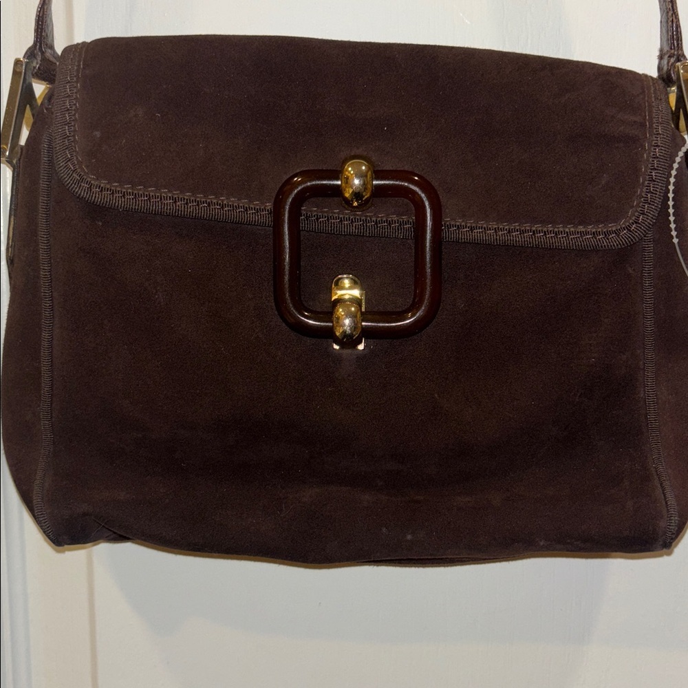 Brown Suede Crossbody Bag with Gold Hardware